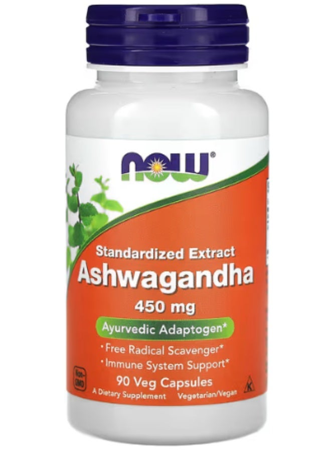 ناو فودز، أشواغاندا، مستخلص معياري، 450 ملغ، 90 كبسولة نباتية - Image 1